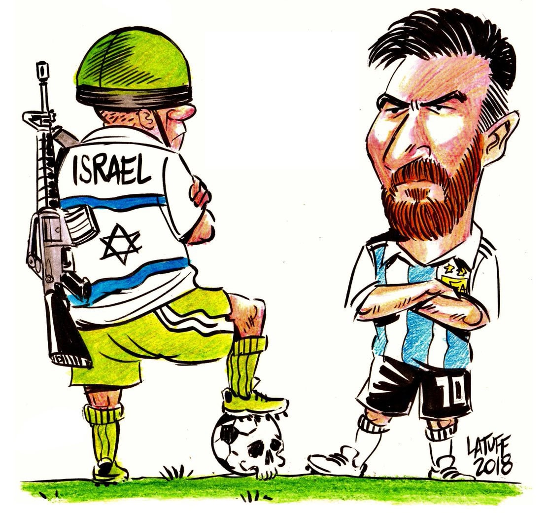 Caricatura de Carlos Latuff de Messi contra el apartheid israelí